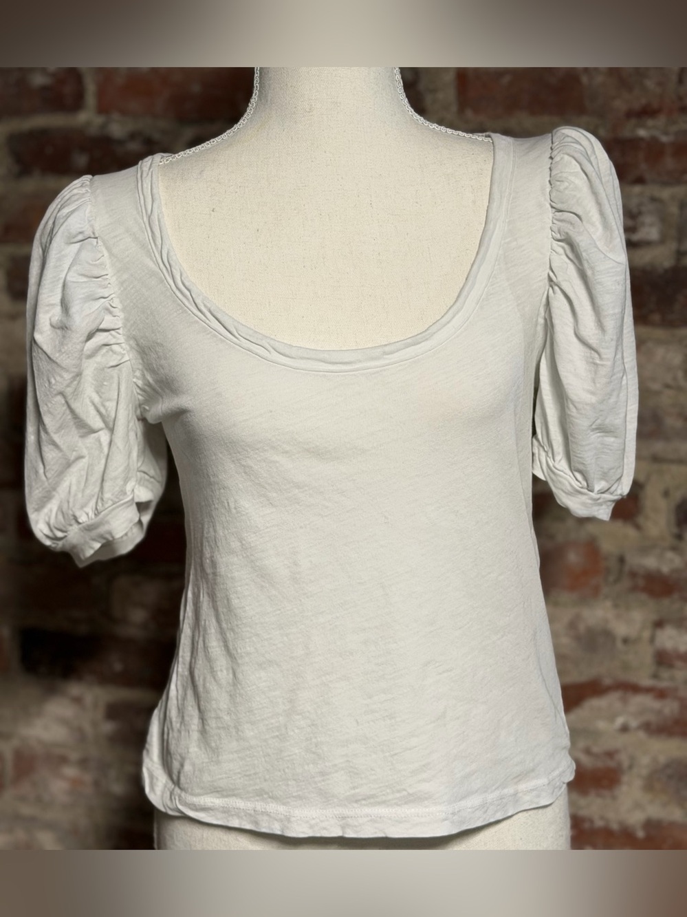 Anthropologie Cream Puff-Sleeve Scoop Neck Tee